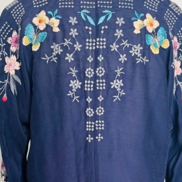 Johnny Was heavily embroidered Butterfly Winter blouse in Gravel Blue NWT - Picture 7 of 11
